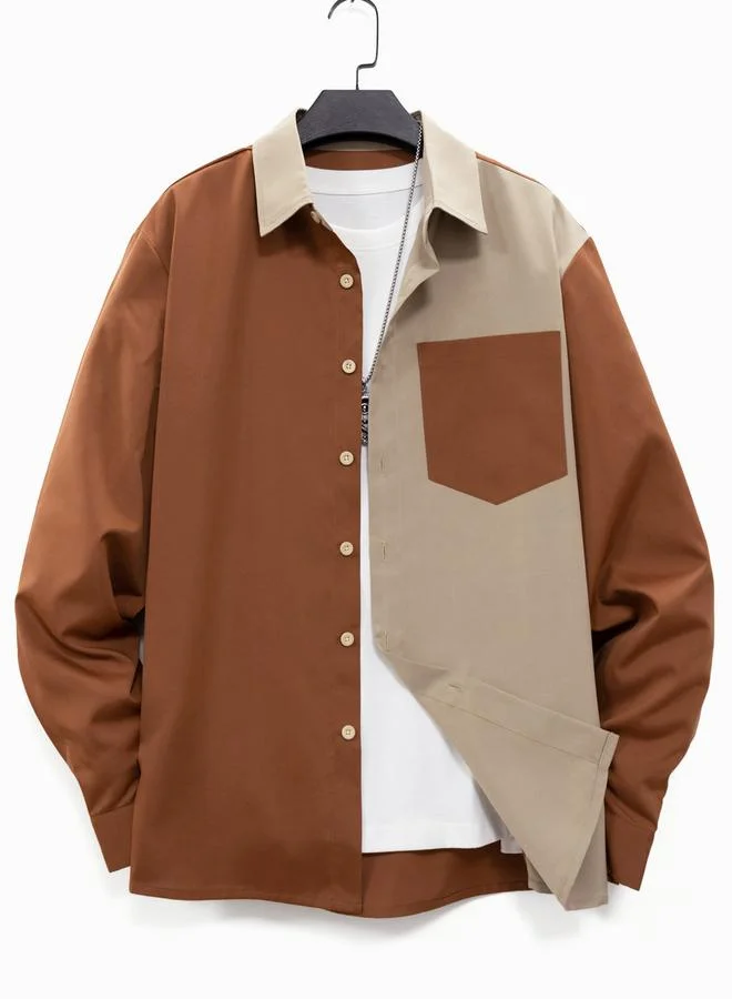 تايك تو قميص رجالي بلونين بأزرار وجيب أمامي