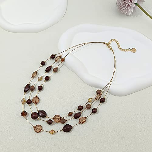 Coiris 3 Layers Illusion Wire Beaded Statement 19.5" Necklace for Women (N0005-Brown) - Image 3