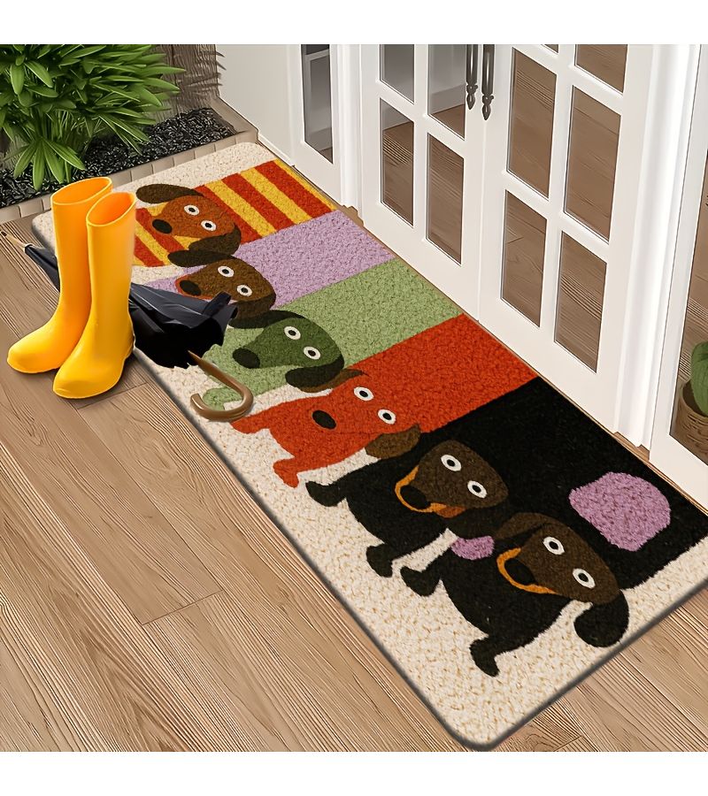 Flannel Doormat With Thick Sponge 16x47 Inches Cartoon Dachshunds Pattern - Image 5