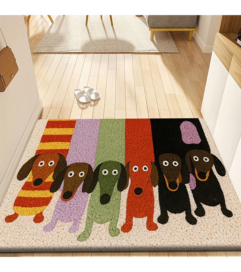 Flannel Doormat With Thick Sponge 16x47 Inches Cartoon Dachshunds Pattern - Image 1