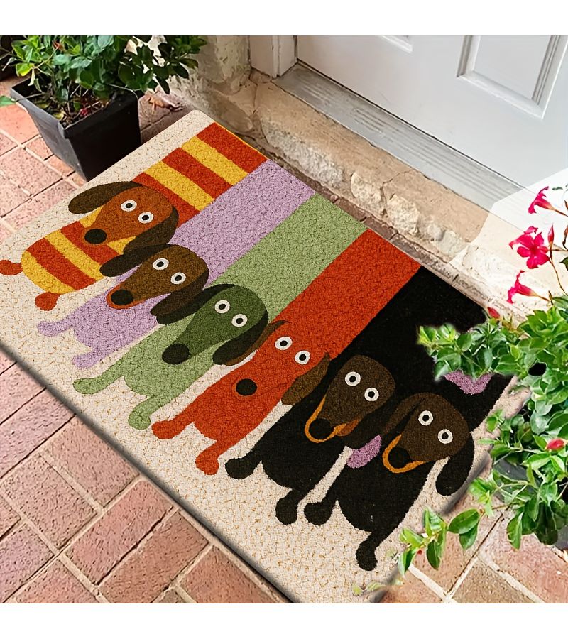 Flannel Doormat With Thick Sponge 16x47 Inches Cartoon Dachshunds Pattern - Image 2
