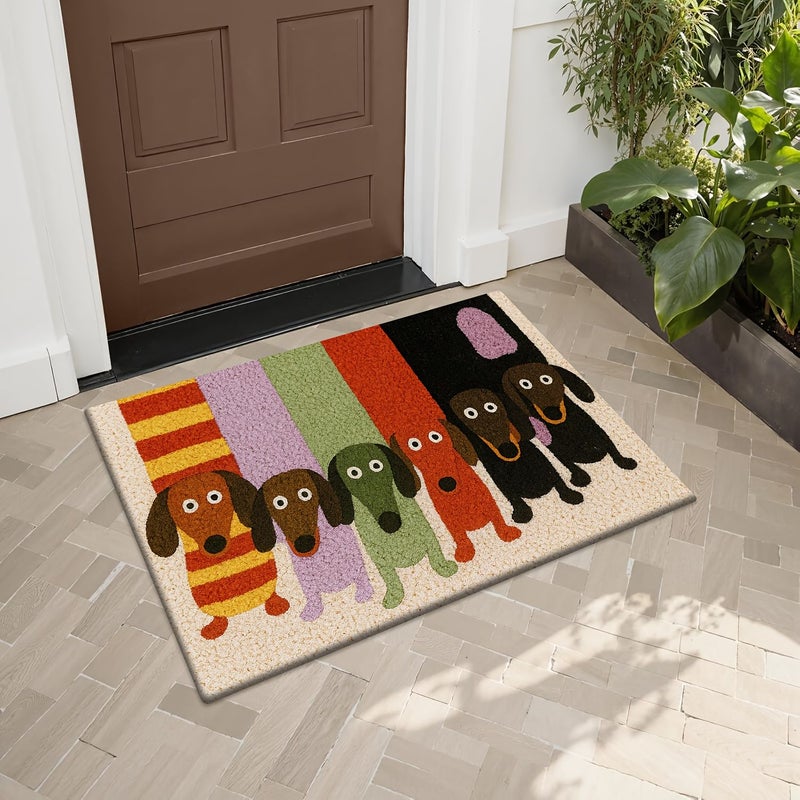 Flannel Doormat With Thick Sponge 16x47 Inches Cartoon Dachshunds Pattern - Image 3