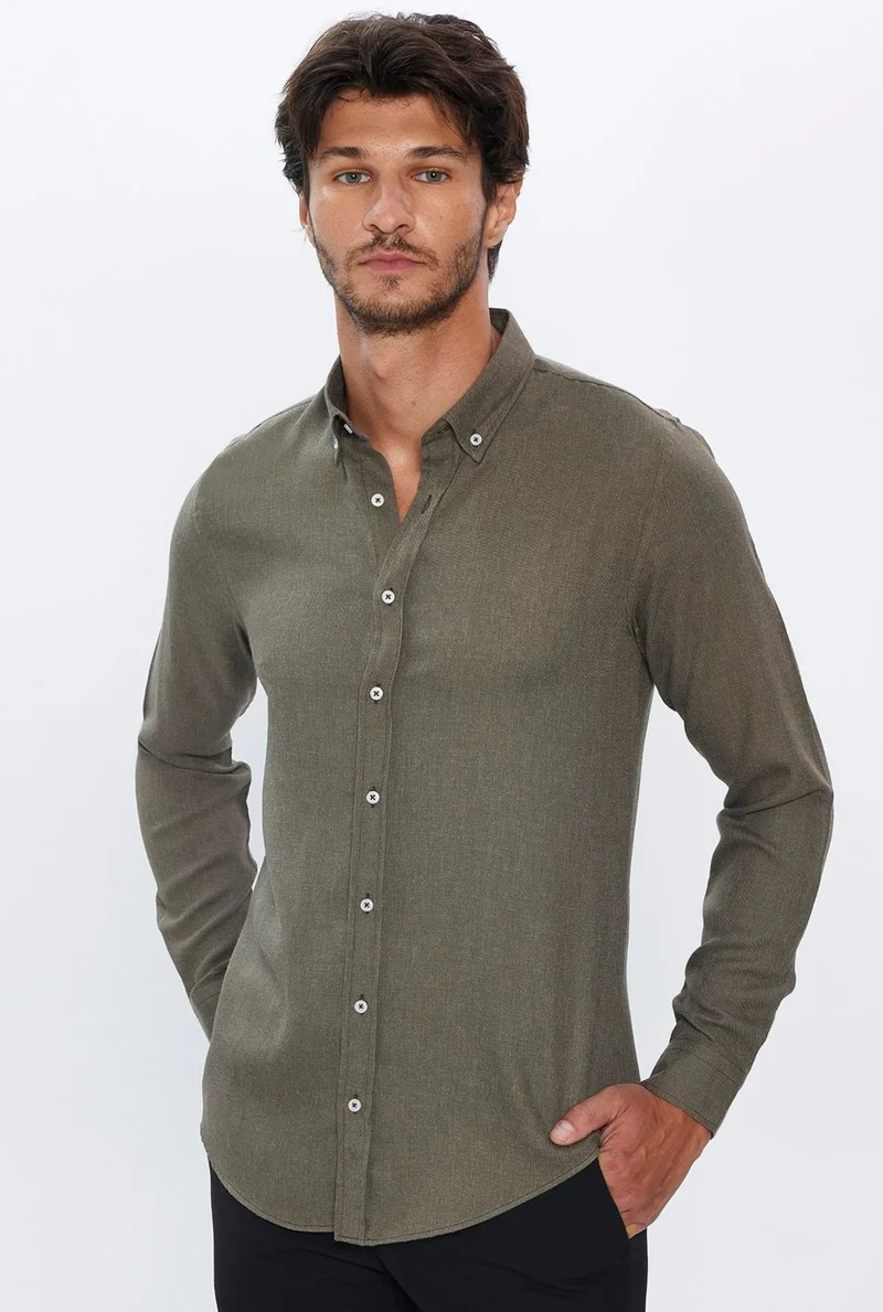 تودورس Slim Fit Winter Wool Viscose Plain Shirt
