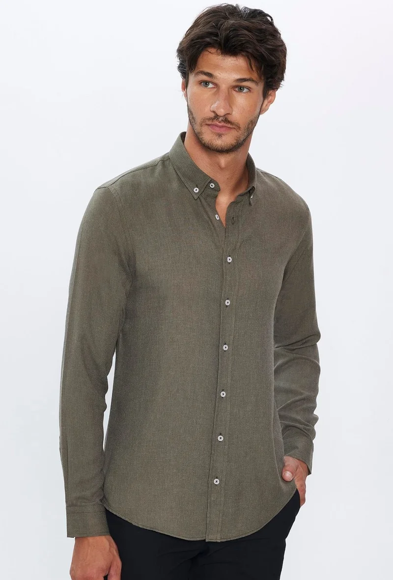 تودورس Slim Fit Winter Wool Viscose Plain Shirt