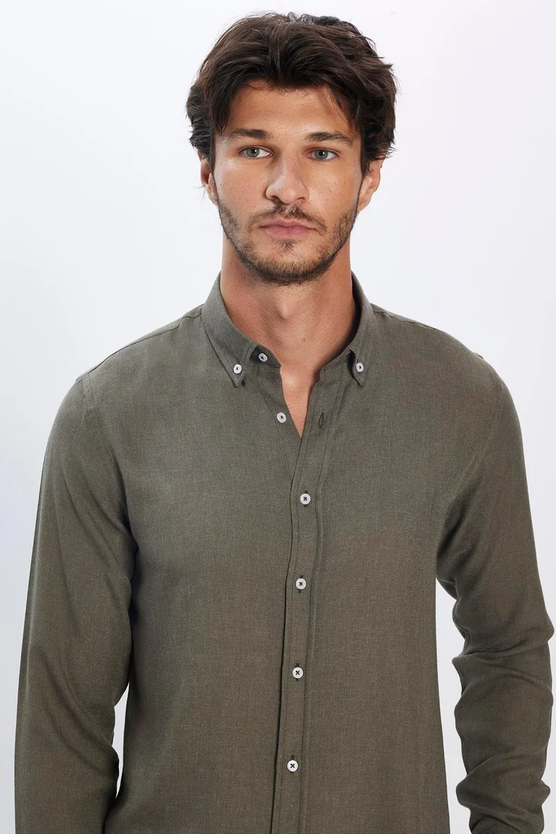 تودورس Slim Fit Winter Wool Viscose Plain Shirt