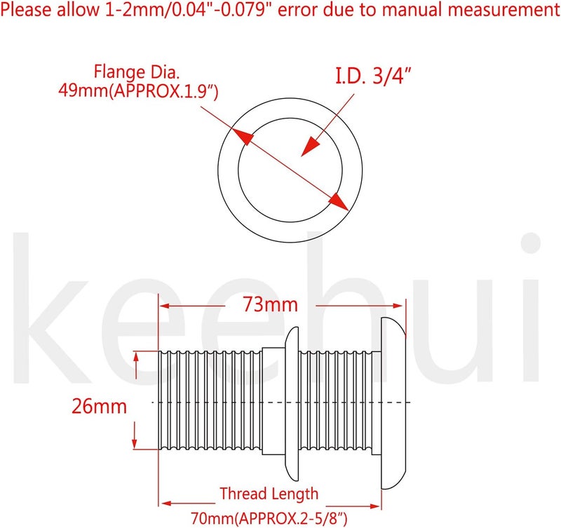 keehui 316 Stainless Steel Durable Combo Stainless Steel Thru-Hull Fitting w/Nut with Custom Gasket Boat Plumbing Fittings for Boats, Yachts, Marine - Image 2