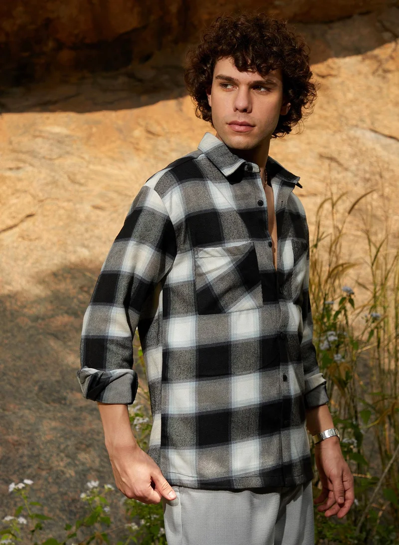 CAHOOT  Men's Onyx Black Tartan Utility Shacket for Men | Best Price UAE