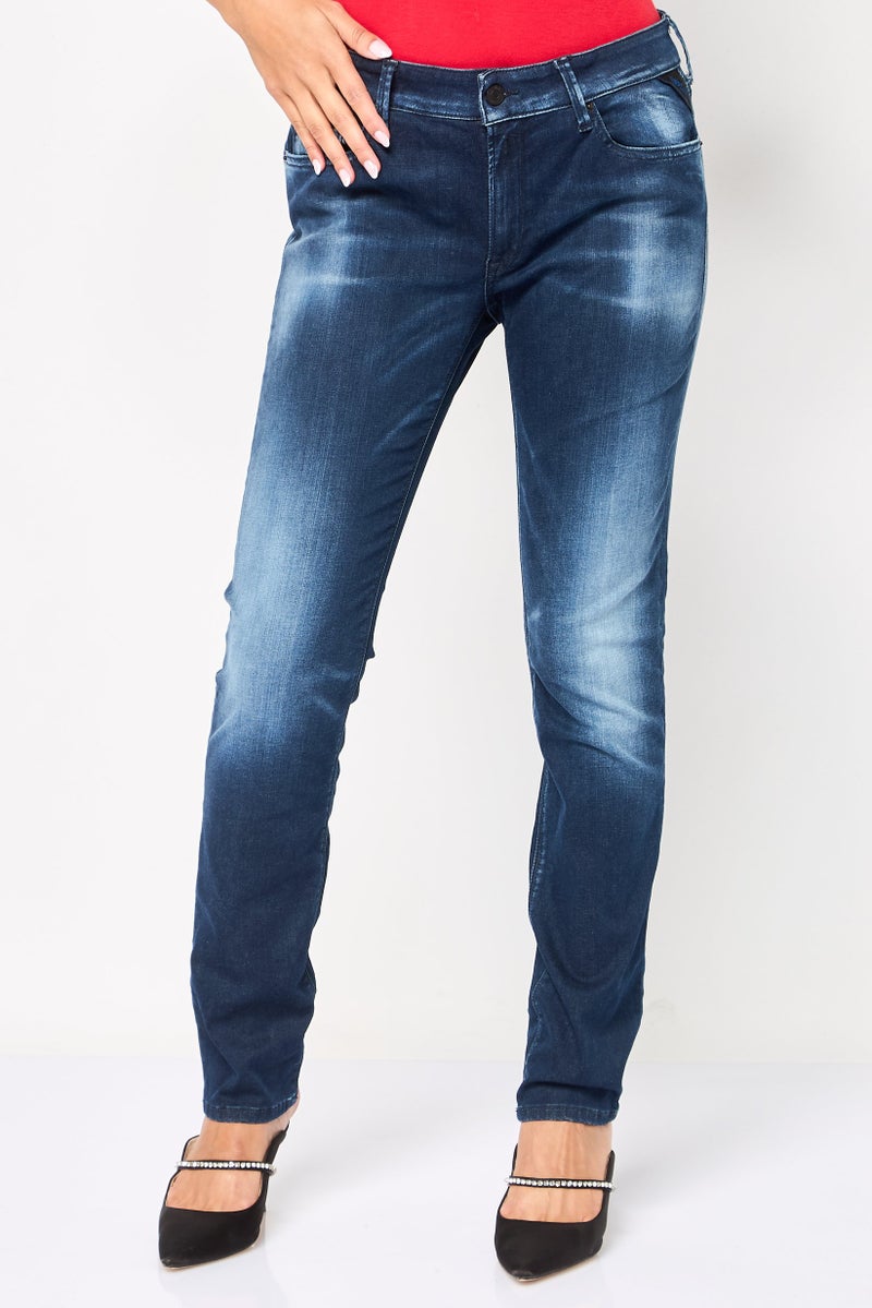 Replay Women Regular Fit Washed Stretchable Denim Jeans, Dark Blue - Image 1