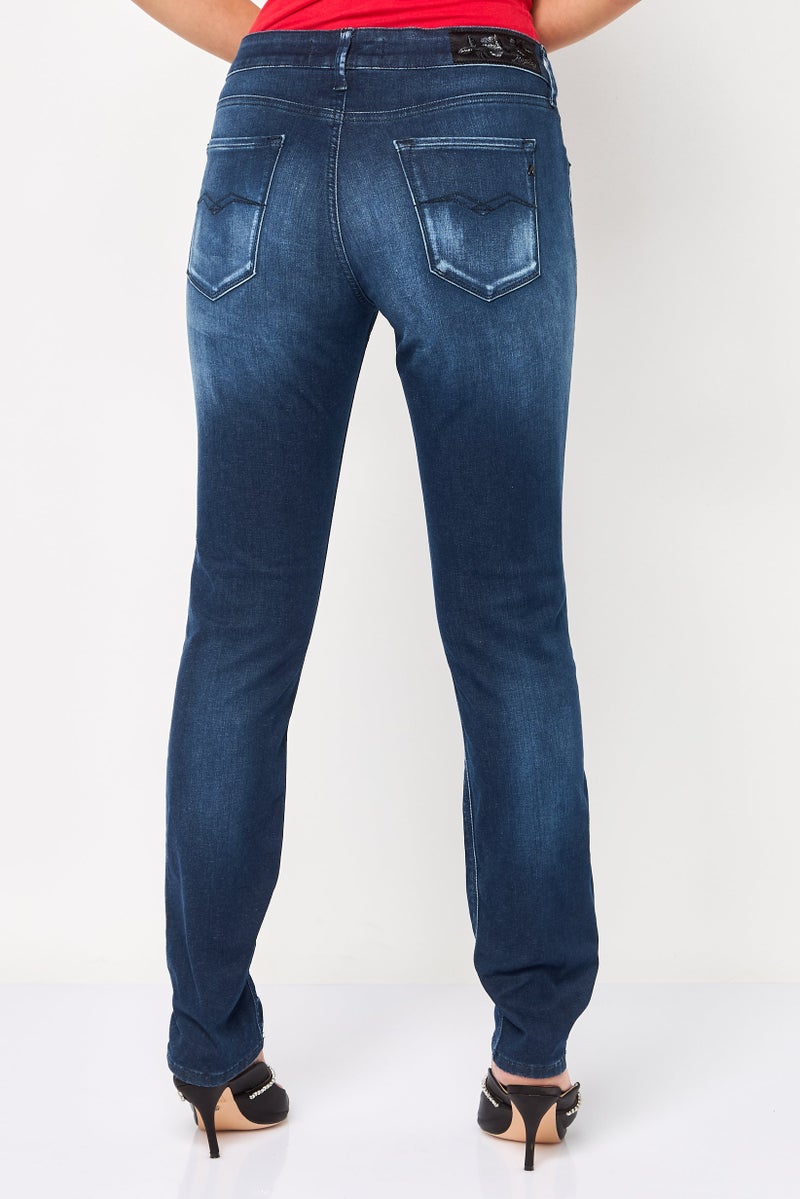 Replay Women Regular Fit Washed Stretchable Denim Jeans, Dark Blue - Image 2