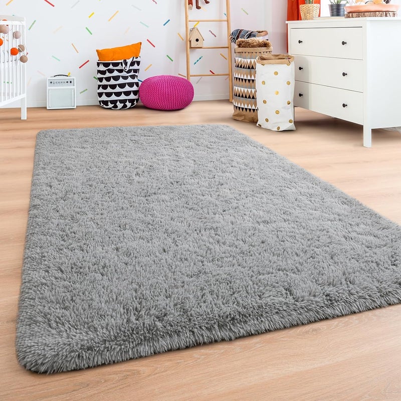 Andecor Soft Fluffy Bedroom Rugs, 5 x 8 Feet Indoor Shaggy Plush Area Rug for Boys Girls Kids Baby College Dorm Living Room Home Decor Floor Carpet, Grey - Image 2
