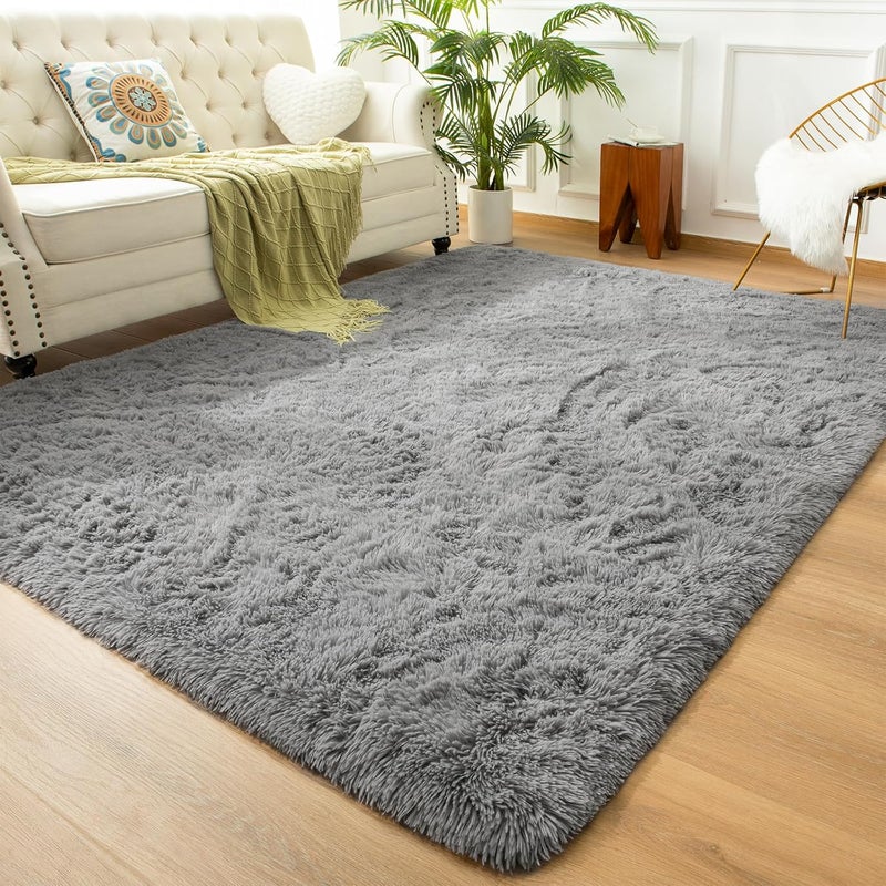 Andecor Soft Fluffy Bedroom Rugs, 5 x 8 Feet Indoor Shaggy Plush Area Rug for Boys Girls Kids Baby College Dorm Living Room Home Decor Floor Carpet, Grey - Image 1