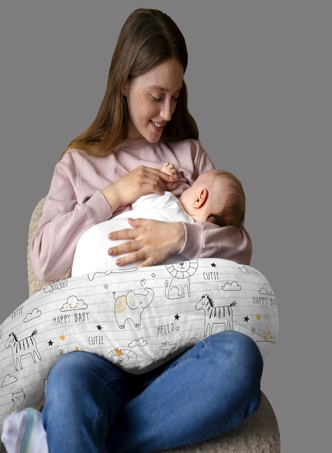 Windson Craft Newborn Nursing Feeding Pillow, Breastfeeding Pillows with Removable Cover, Infant Support for Baby & Mom Cradle 0-24 Months (White - Notebook Animals) - Image 1