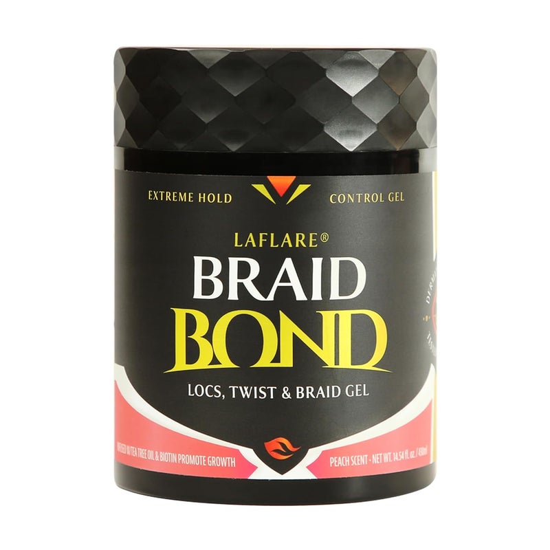 Laflare 430 ml Braid Bond Gel Bulk Extreme Hold for Natural & Kids Hair, Vegan, Nourishing, Braiding Hair, Twist Hair. (Peach)