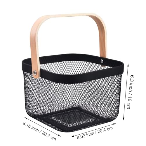 AJIODA Metal Mesh Wire Basket, Small Steel Basket with Wooden Handle Storage Organizer Basket Multi-functional Hanging Kitchen Baskets Fruit Baskets for Kitchen Bathroom Cabinet Pantry Snacks, Black - Image 3
