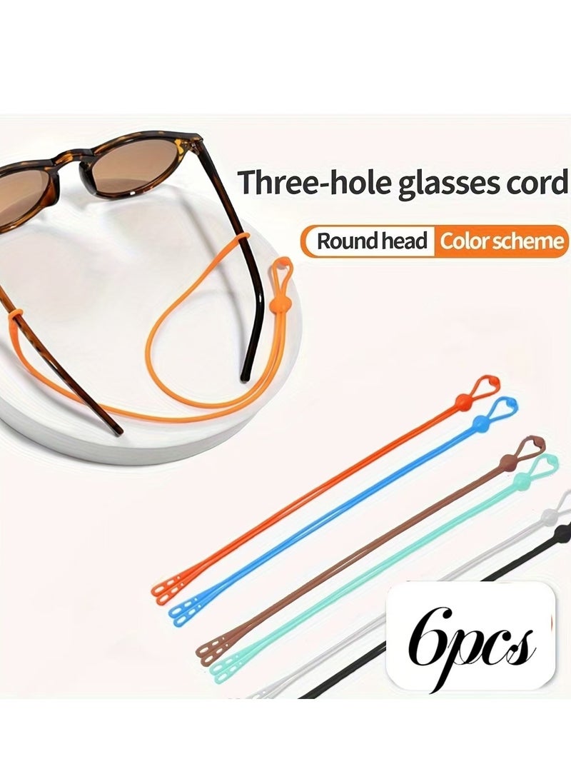 مجموعة من 6 أحزمة نظارات من السيليكون، أحزمة إطارات نظارات غير قابلة للانزلاق بثلاث فتحات، أحزمة حبل نظارات قابلة للتعديل، أحزمة نظارات رياضية، أحزمة نظارات شمسية للكبار والأطفال - Image 1