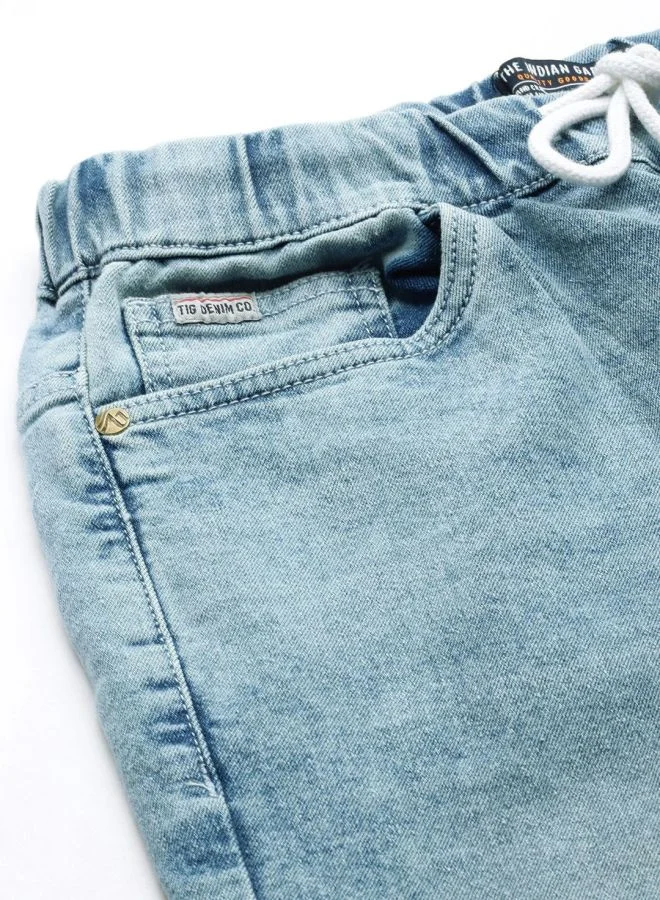 The Indian Garage Co Men Slim Fit Overdyed Mid-Rise Stretchable Denim Joggers