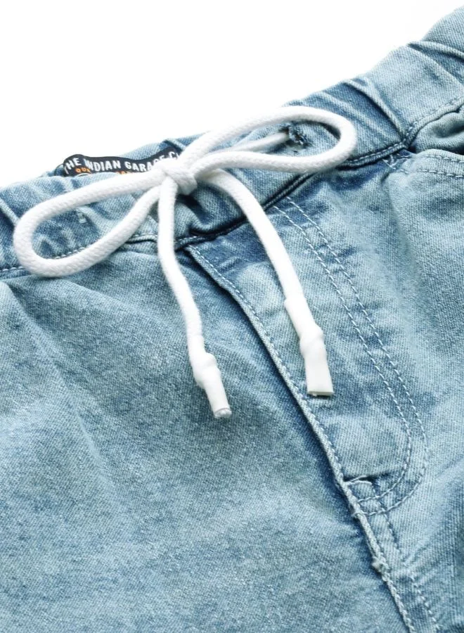 The Indian Garage Co Men Slim Fit Overdyed Mid-Rise Stretchable Denim Joggers