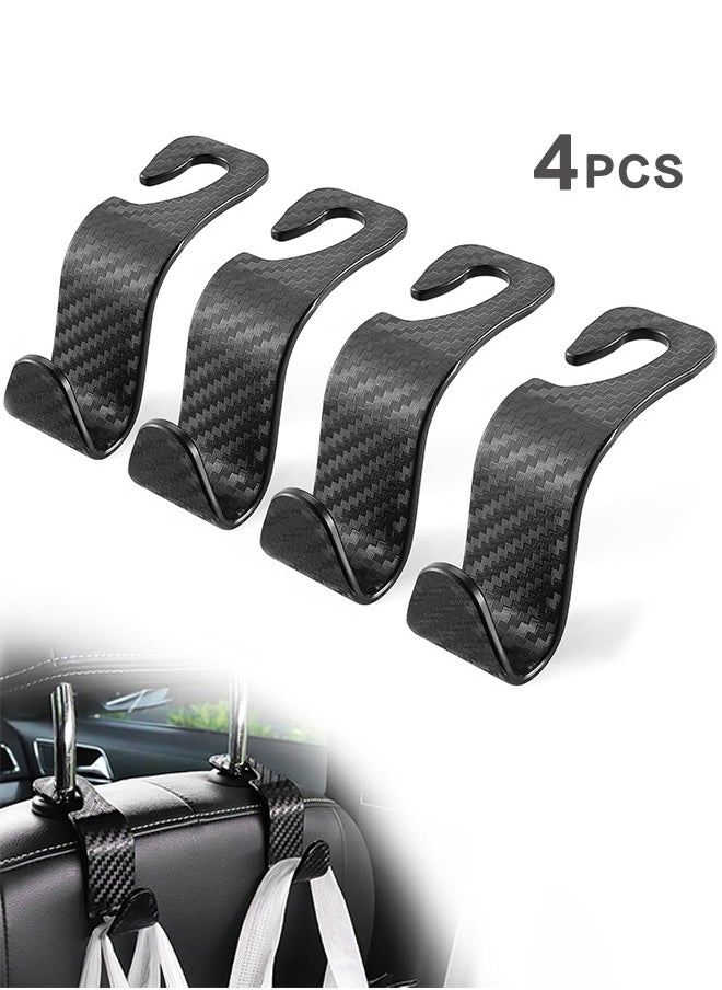 Sweet Life 4Pack Car Seat Headrest Hook, Car Seat Backpack Hooks Black S Type for Handbag Purse Grocery Bags- Carbon Fiber Black  - Image 1