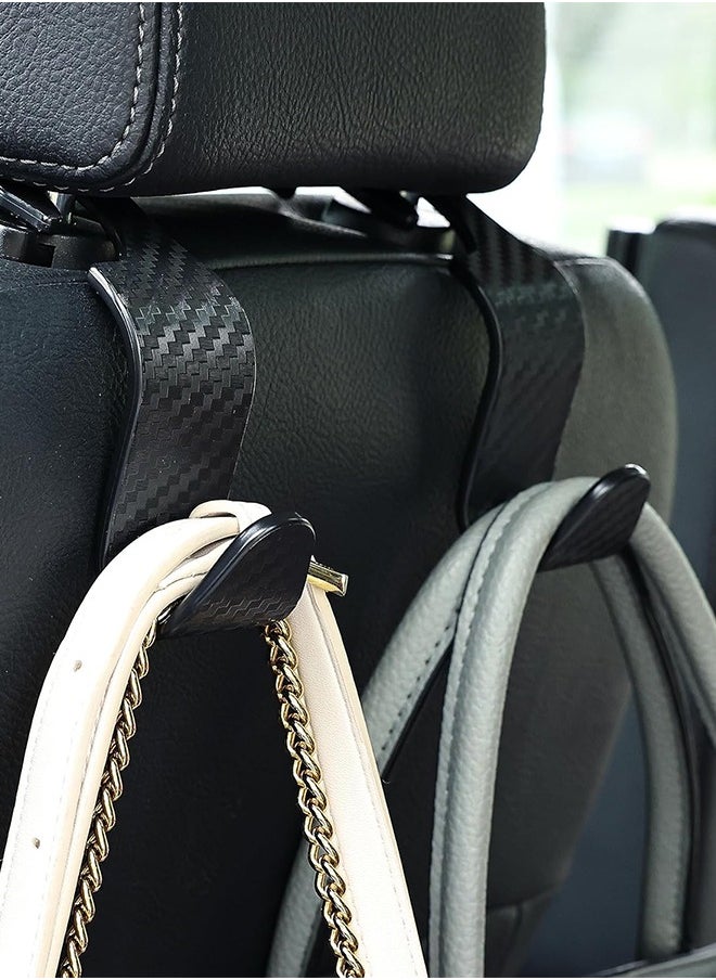 Sweet Life 4Pack Car Seat Headrest Hook, Car Seat Backpack Hooks Black S Type for Handbag Purse Grocery Bags- Carbon Fiber Black  - Image 2