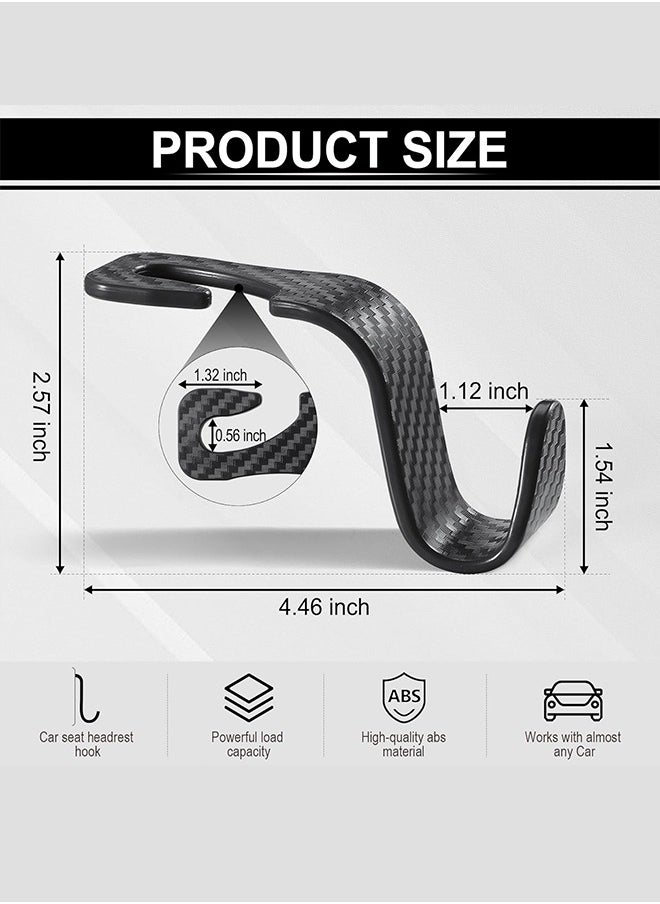 Sweet Life 4Pack Car Seat Headrest Hook, Car Seat Backpack Hooks Black S Type for Handbag Purse Grocery Bags- Carbon Fiber Black  - Image 4
