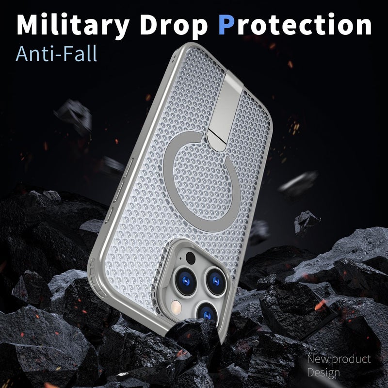 إيروريكس جراب هاتف Kalebol Honeycomb Cooling Magsafe لهاتف Iphone 15 (رمادي تيتانيوم) - Image 3