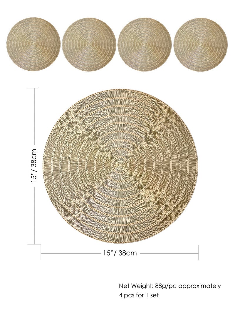 DB Innov. Golden Metallic Round Placemats, 4 Pcs Vinyl Cutout Placemats, Non-Slip Stain Heat Resistant Place Mats for Dining Table, 15x15 Inch - Image 2