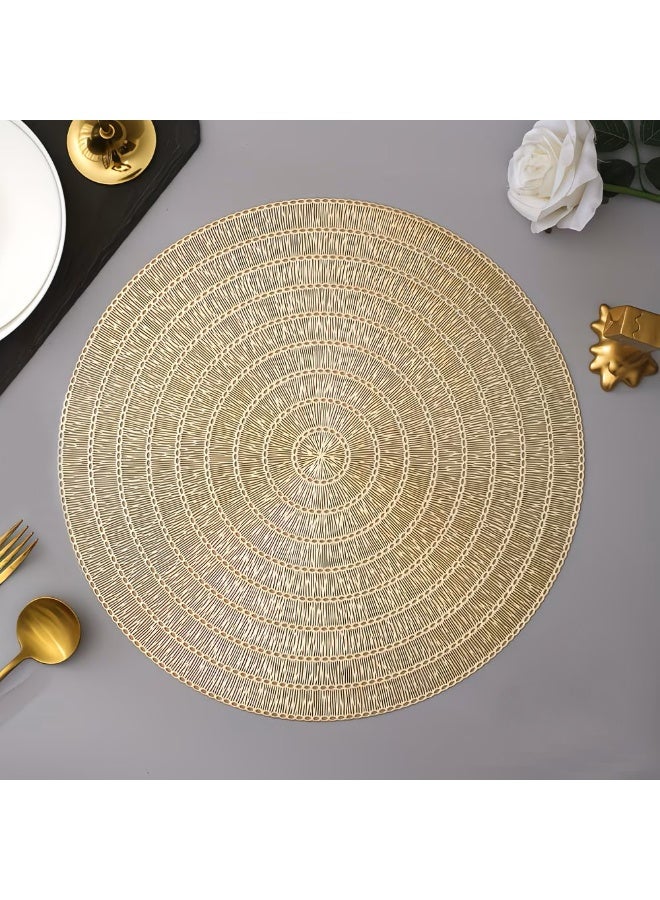DB Innov. Golden Metallic Round Placemats, 4 Pcs Vinyl Cutout Placemats, Non-Slip Stain Heat Resistant Place Mats for Dining Table, 15x15 Inch - Image 1