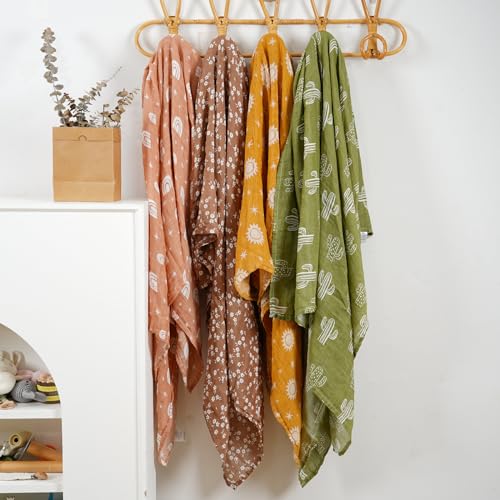 CoolaPeach 4 Set Muslin Swaddle Blankets for Newborn Baby Boys, Girls,Receiving Blankets-Cute Soft Print Baby Towel Wrap 120x110cm Baby(Cactus) - Image 5