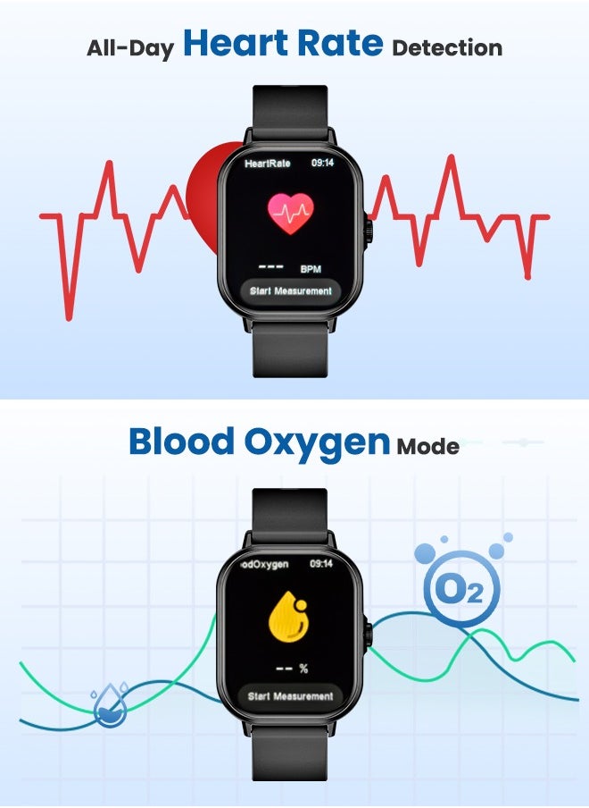 Necomi - Smartwatch, 2-Inch Smartwatch With Heart Rate Monitor Blood Oxygen And Sleep Monitor Fitness Tracker Watch (Make/Receive Calls),Ip67 Waterproof Smartwatch For Android Ios Phones (Black) - Image 1