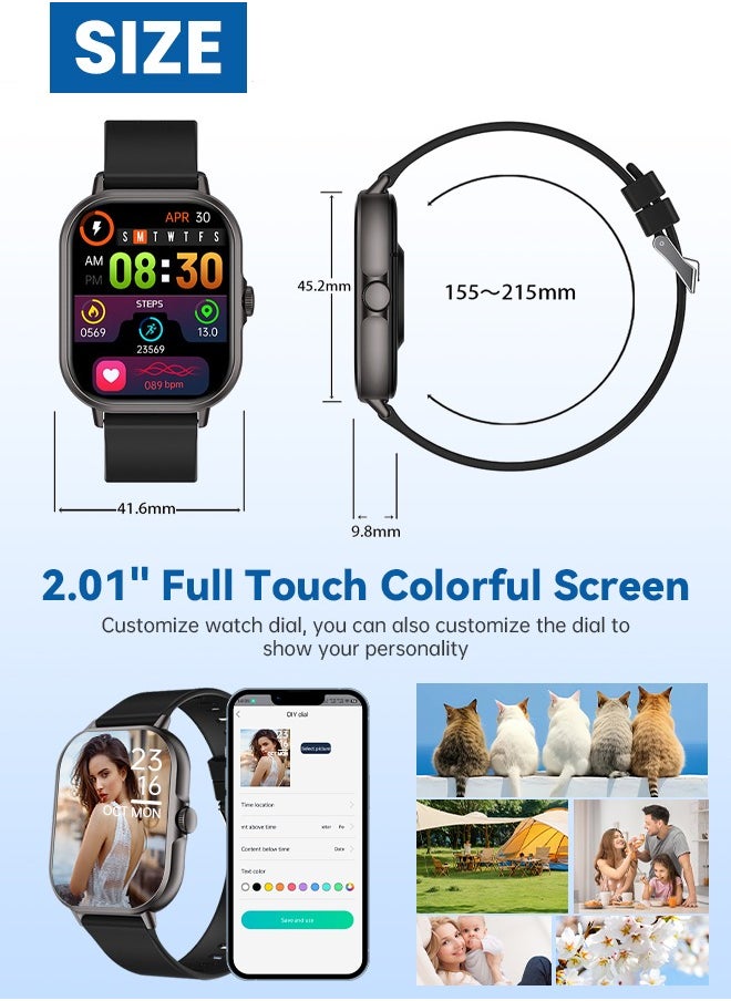 Necomi - Smartwatch, 2-Inch Smartwatch With Heart Rate Monitor Blood Oxygen And Sleep Monitor Fitness Tracker Watch (Make/Receive Calls),Ip67 Waterproof Smartwatch For Android Ios Phones (Black) - Image 1