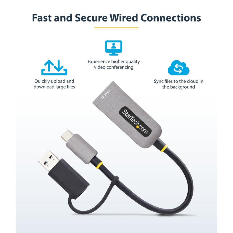 StarTech.com 2.5GbE USB-C to Ethernet Adapter with USB-A Converter, NBASE-T NIC, USB 3.0 Type-C 2.5/1G Multi Speed Network - Image 4