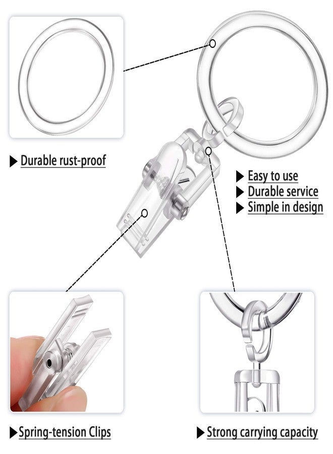 Jetec 30 Pieces Plastic Curtain Rings with 30 Piece Clips Shower Curtain Rod Clip Rings, 30 mm(Clear) - Image 4