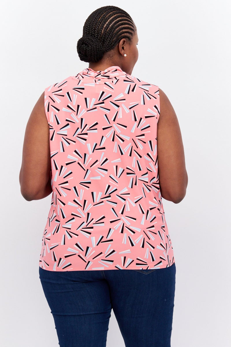 ANNE KLEIN Women Plus Size V Neck Sleeveless Shirt, Pink Combo - Image 4