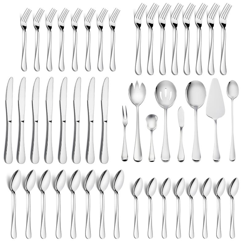 HaWare 68 Pieces Silverware Set with Serving Set Stainless Steel Modern Flatware Eating Utensils Set Includes ForksSpoonsDinner Knives Service for 12 Mirror Polished Dishwasher Safe