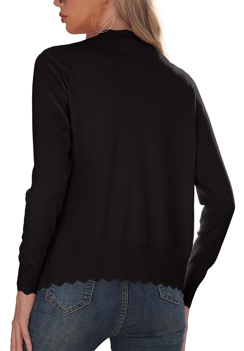 GRECERELLE Women's Long Sleeve V-Neck Button Down Cardigan Knit Shrugs Sweaters(Black, Small) - Image 4