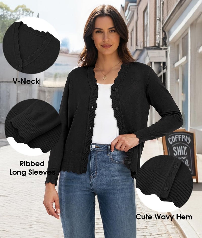 GRECERELLE Women's Long Sleeve V-Neck Button Down Cardigan Knit Shrugs Sweaters(Black, Small) - Image 5