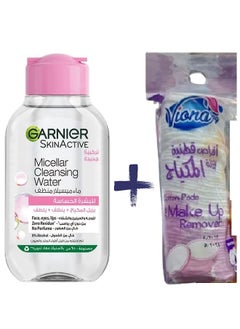 Garnier SkinActive Micellar Cleansing Water Classic 100ml Plus 50-Piece Make-Up Remover Cotton Pads  - Image 1
