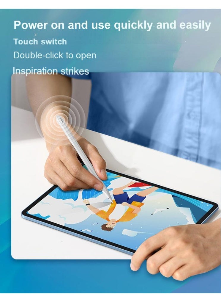 قلم ستايلس لجهاز آيباد من آبل (2018 وما بعده)، خاصية رفض راحة اليد، ملحق مغناطيسي، قابل لإعادة الشحن عبر USB-C، كتابة/رسم دقيق، متوافق مع آيباد برو (11/12.9 بوصة)، آيباد إير الجيل الثالث/الرابع، آيباد 6/7/الجيل الثامن، آيباد ميني الجيل الخامس، لا يحتاج إلى بلوتوث، مع 3 رؤوس قلم + كابل شحن + دليل - أبيض - Image 3