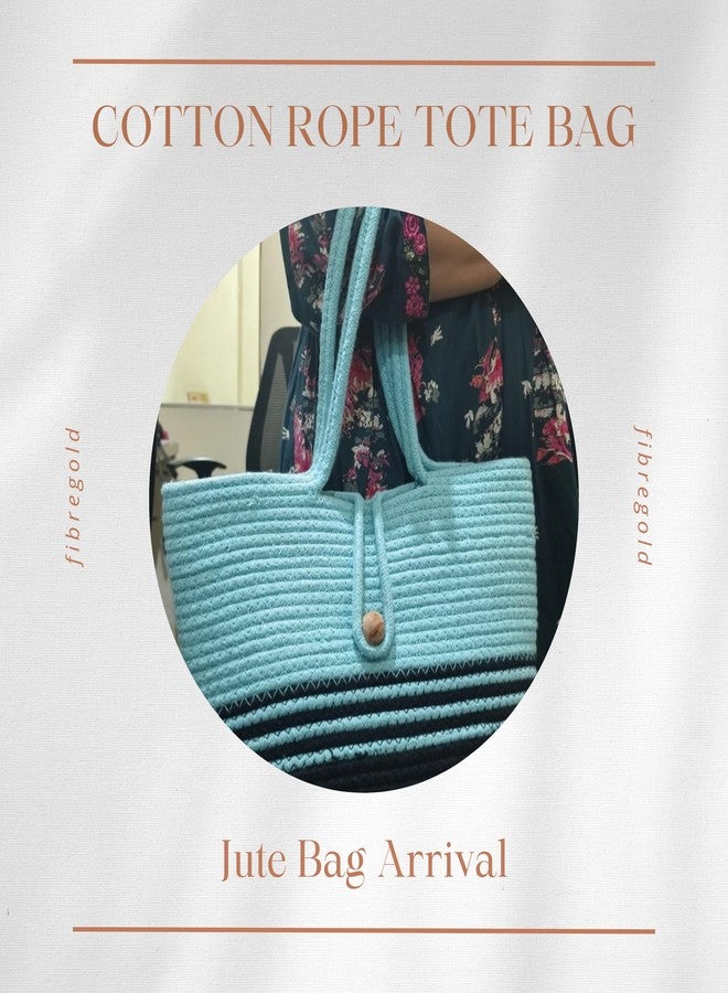 FIBREGOLD handcrafted cotton rope tote bag | two-tone aqua and black shoulder bag for women | stylish multipurpose bag for shopping, office, and travel - Image 2