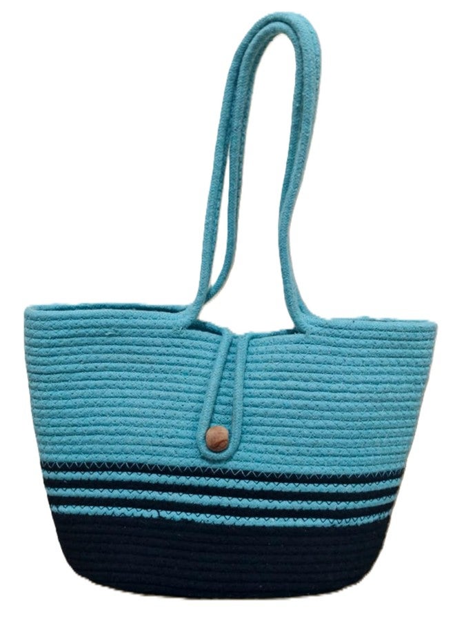 FIBREGOLD handcrafted cotton rope tote bag | two-tone aqua and black shoulder bag for women | stylish multipurpose bag for shopping, office, and travel - Image 1
