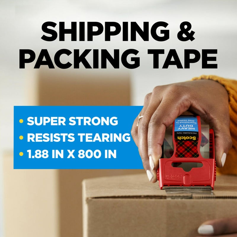Scotch  Scotch Heavy Duty Shipping and Moving Packing Tape, Clear, Packing and Moving Supplies, 1.88 in. x 22.2 yd., 6 Tape Rolls with Dispensers  - Image 3