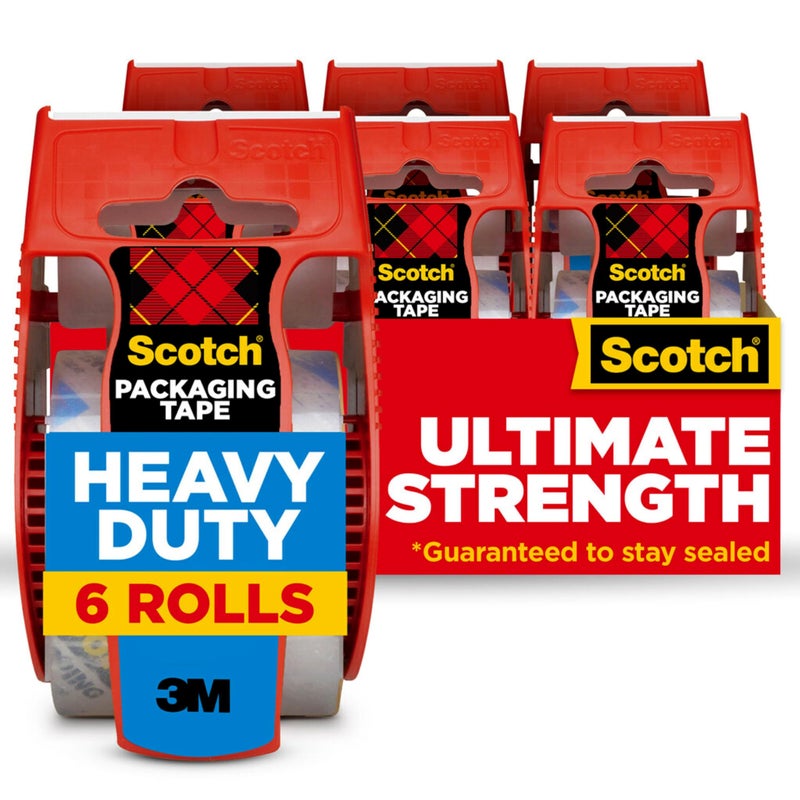 Scotch  Scotch Heavy Duty Shipping and Moving Packing Tape, Clear, Packing and Moving Supplies, 1.88 in. x 22.2 yd., 6 Tape Rolls with Dispensers  - Image 1