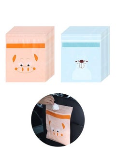 30Pcs Disposable Cartoon Car Trash Bag, Portable Sealable Durable Thickening PEVA Waterproof Leak Proof Vomit Bag, Camping Kitchen Office Storage Bag (Blue+Orange)