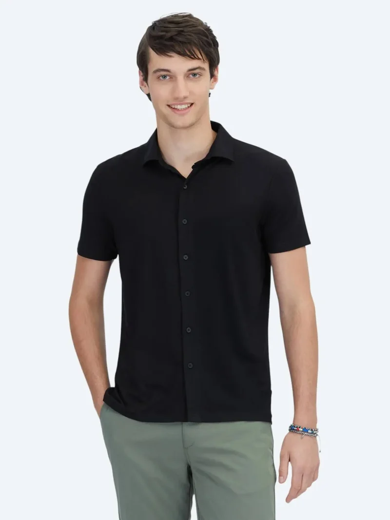 Kip Black Plain Regular Fit Knitting Casual Shirt