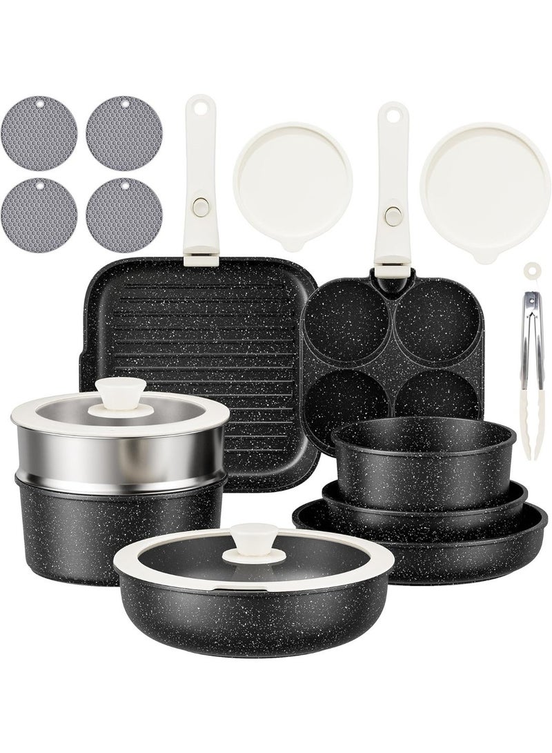 Caannasweis Induction Cookware with Detachable Handles, Non-Stick Pan and Saucepan Sets with Lids, Frying Pan PFOA Free Grill Pans, Steak Pan, Omelette Pans - Image 1
