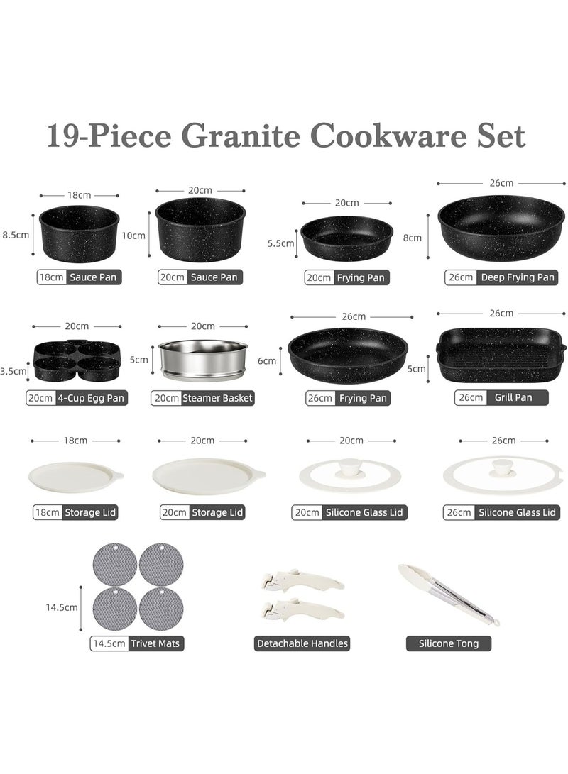 Caannasweis Induction Cookware with Detachable Handles, Non-Stick Pan and Saucepan Sets with Lids, Frying Pan PFOA Free Grill Pans, Steak Pan, Omelette Pans - Image 2