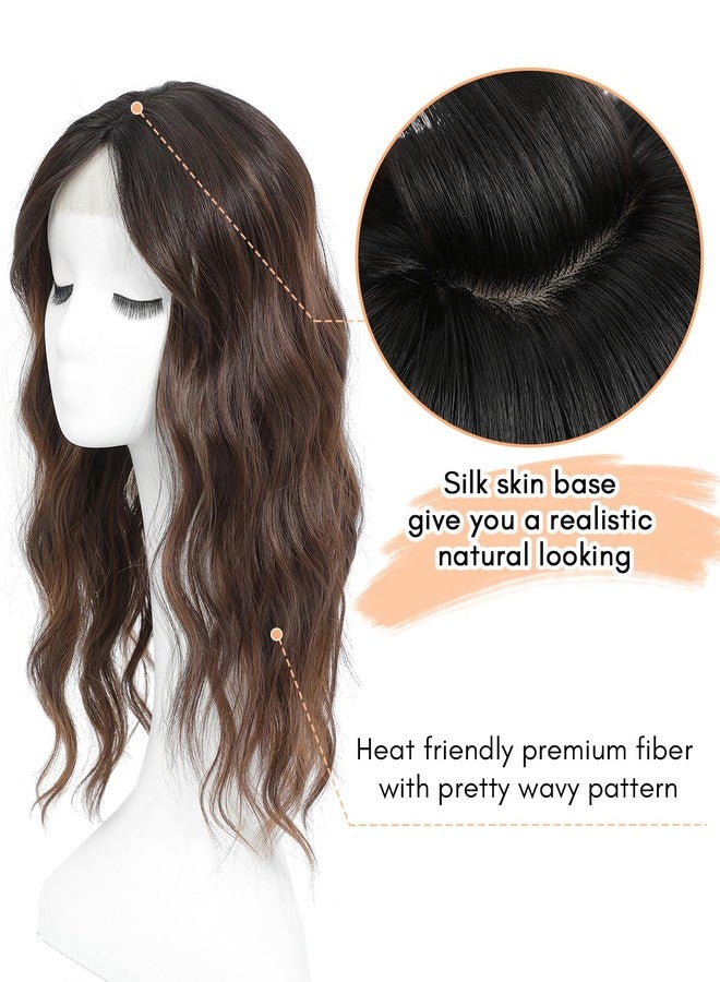 UDU 20 Inch Wavy Hair Topper for Women with Thinning Hair, Long Wavy Hairpiece Clip in, Natural Looking Crown Topper with Parting, Heat Resistant Synthetic Hair, Lightweight & Breathable Wiglet - Image 2