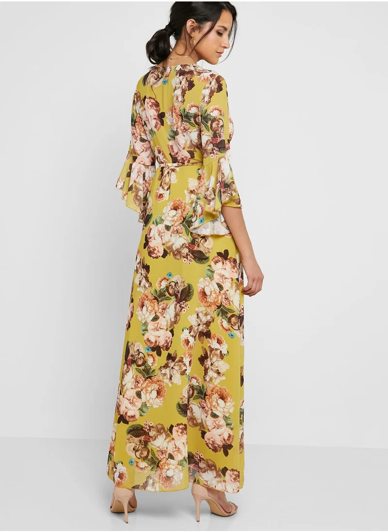 ELLA Floral Print Wrap Front Maxi Dress