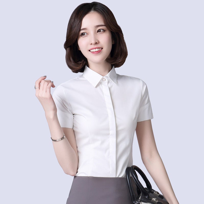 Hidden Button Shirt Womens Long-sleeved Professional Wear Korean-style Slim-fit Large Size Work Clothes Slim-fit Formalwear Non-ironing Pure White Cotton Shirt DN2706 White