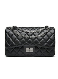 Loquat Womens Trendy Crossbody Bag Diamond Grid Patterned Shoulder Handbag With Chain Strap Black  - Image 1